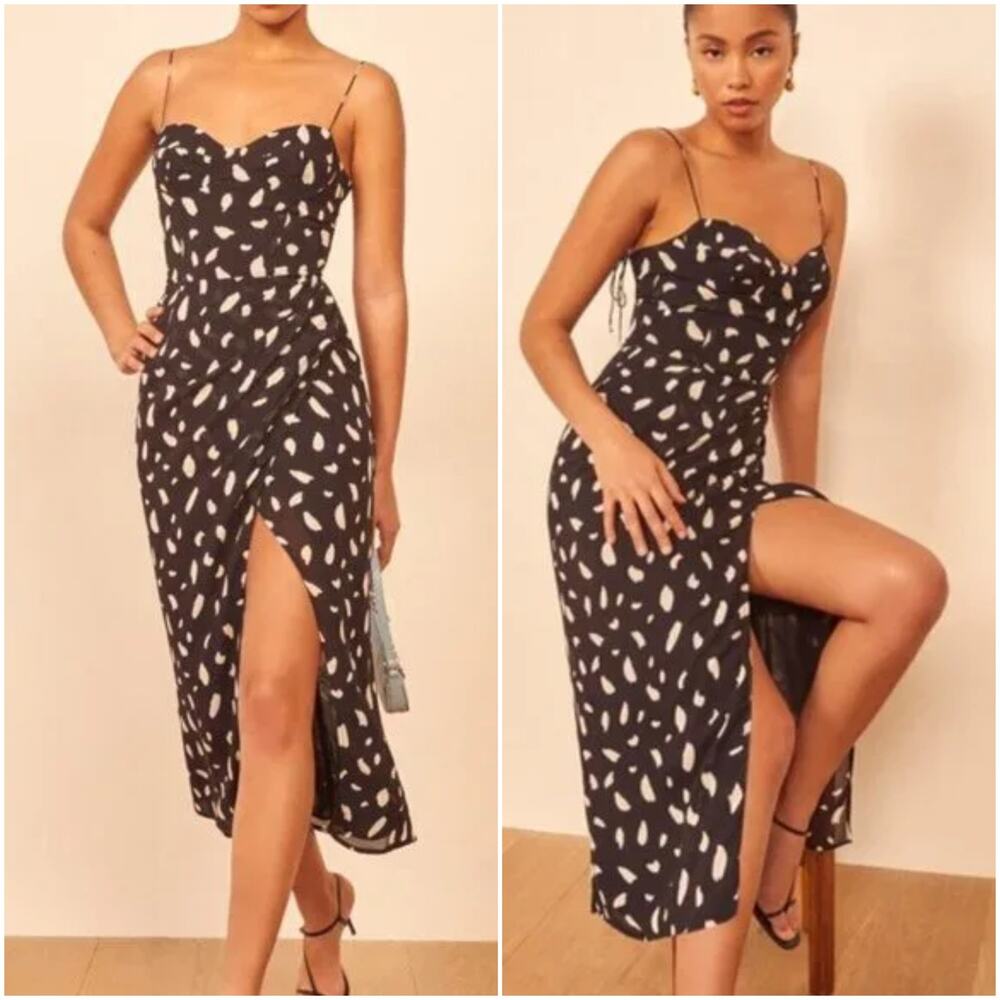 Reformation Kourtney Dress in Black Splotch print size 0 $248